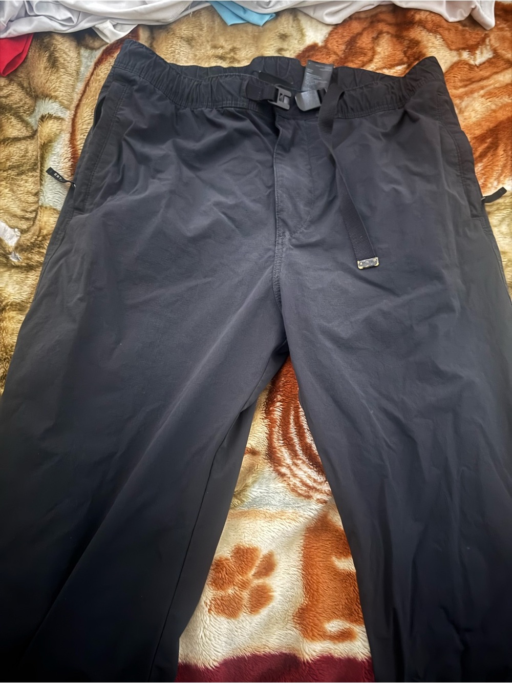 H&M Black Men's Stretch Jogger Pants with Integrated Webbing Belt